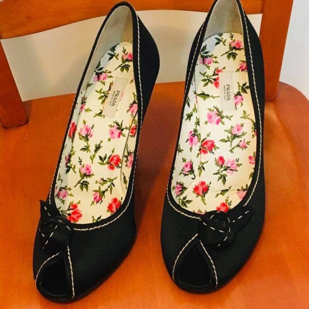 Prada Satin Peep Toe Heels